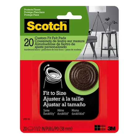 Scotch 3M Scotch Felt Self Adhesive Protective Pad Brown Round 1.5 in. W 20 pk SP882-NA